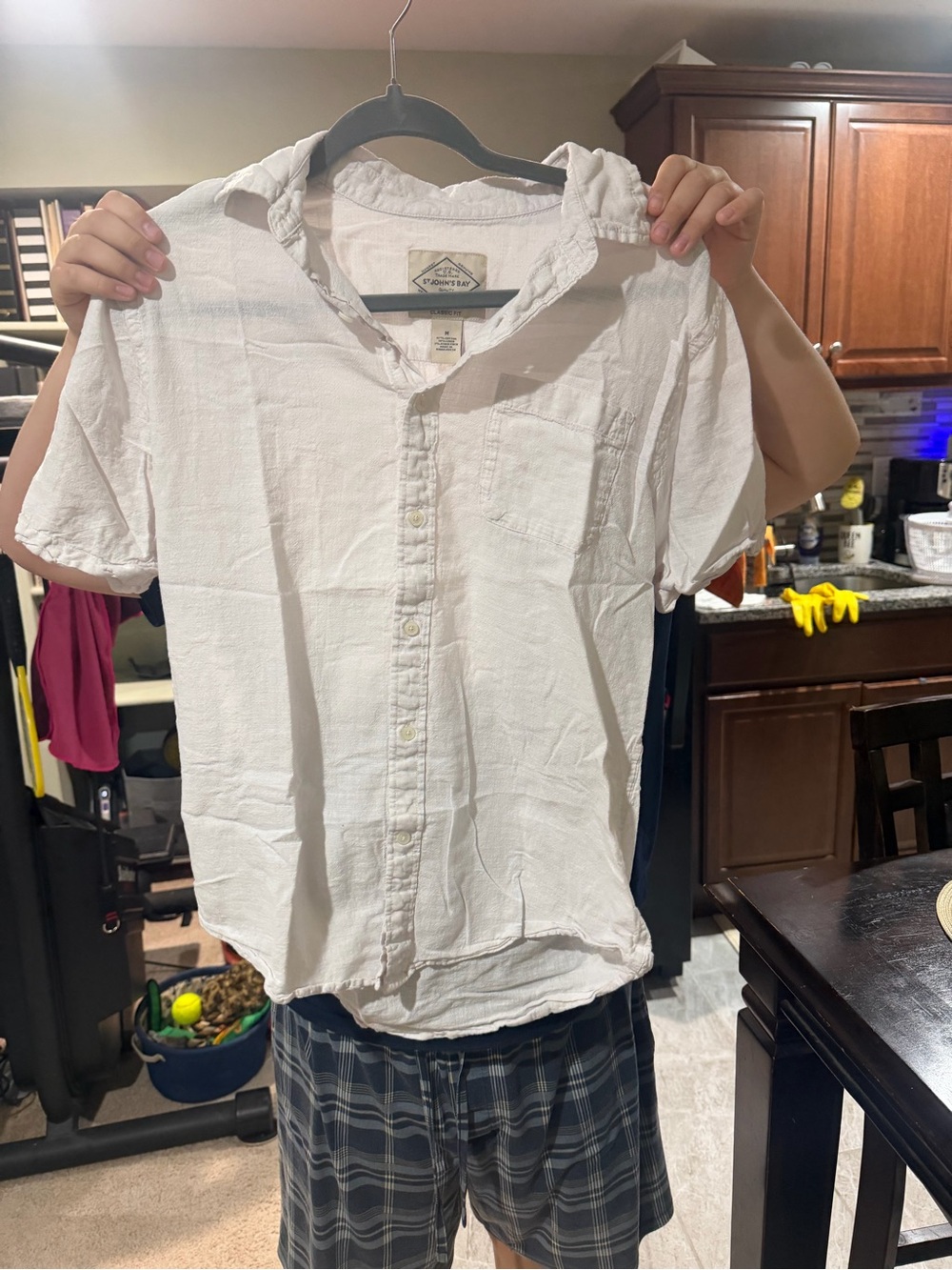 2 St. John's Bay White and Blue Short-Sleeve Button-Down Shirt